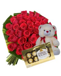 036- buquê 50 rosas urso chocolate